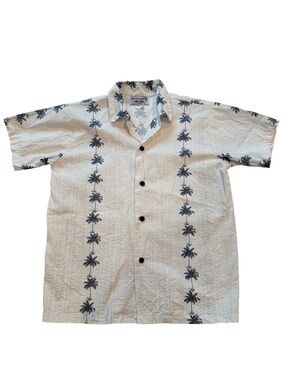 Pacific Legend Cream Short-Sleeve Palm-Print Camp Shirt